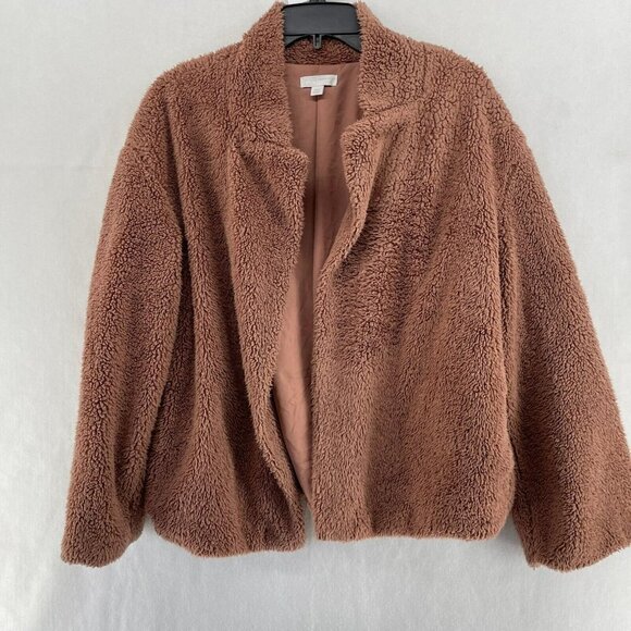 14th & Union Jackets & Blazers - 14th & Union Sherpa Teddy Jacket Womens Sz 12 Brown Faux Open Front Notch Collar